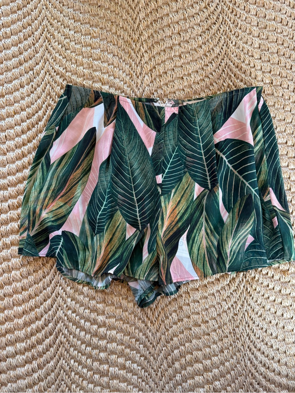 Show Me Your MuMu High Waist Leaf Print Shorts in Green and Pink